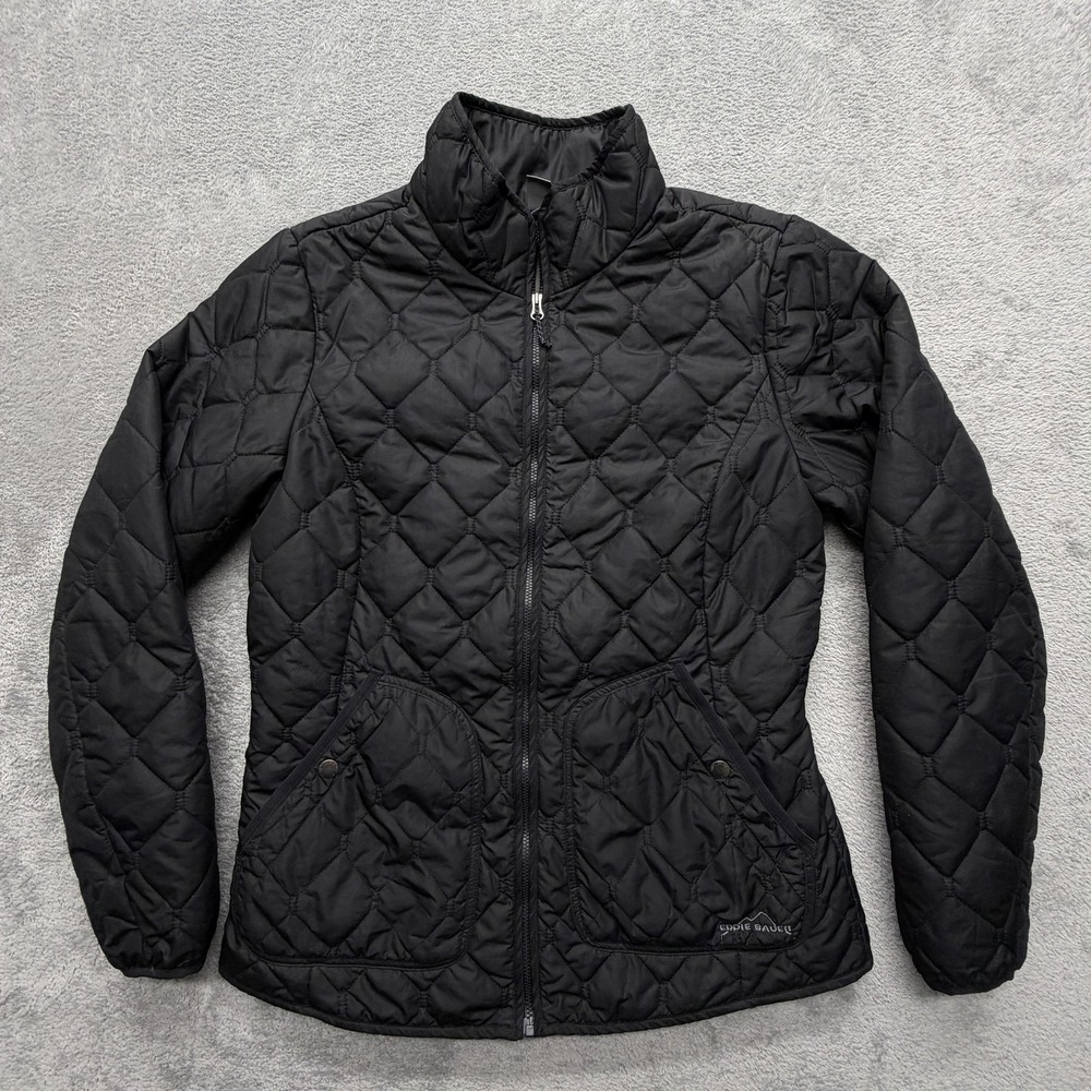Eddie Bauer Jacket Womens M Black Quilted Full Zip Insulated Pockets Lightweight